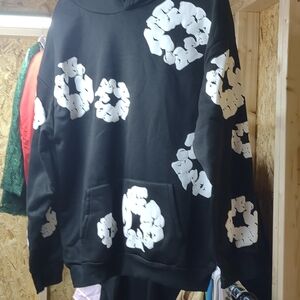 Black Hoodie with White Floral Print